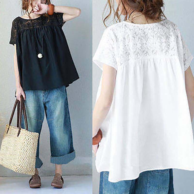 2026夏季新款大码胖MM蕾丝拼接短袖t恤女显瘦遮肚宽松娃娃衫上衣,淘宝优惠券,粉丝福利购,淘宝优惠卷