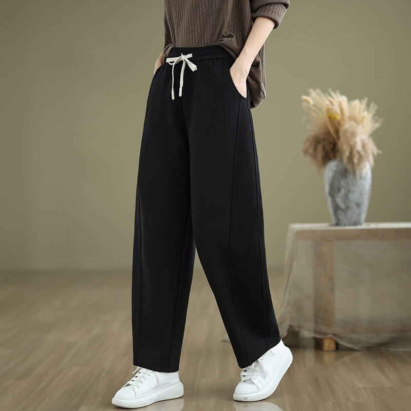 加绒针织卫裤女冬季高腰显瘦运动直筒裤休闲百搭阔腿长裤镰刀裤子,淘宝优惠券,粉丝福利购,淘宝优惠卷