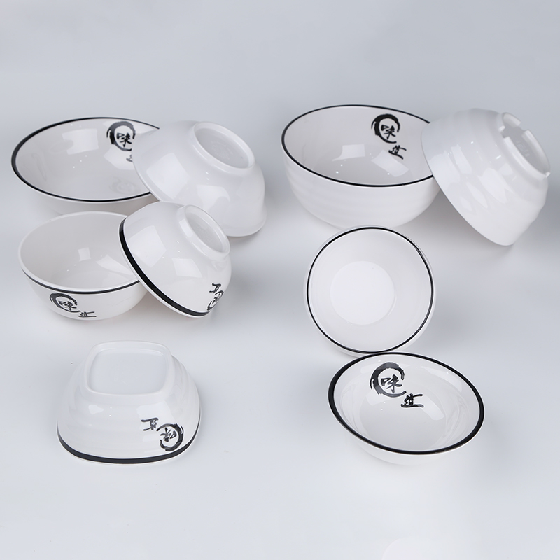 A5味道密胺小碗饭碗汤碗粥碗稀饭学校食堂餐具塑料饭店反口碗商用 - 图0