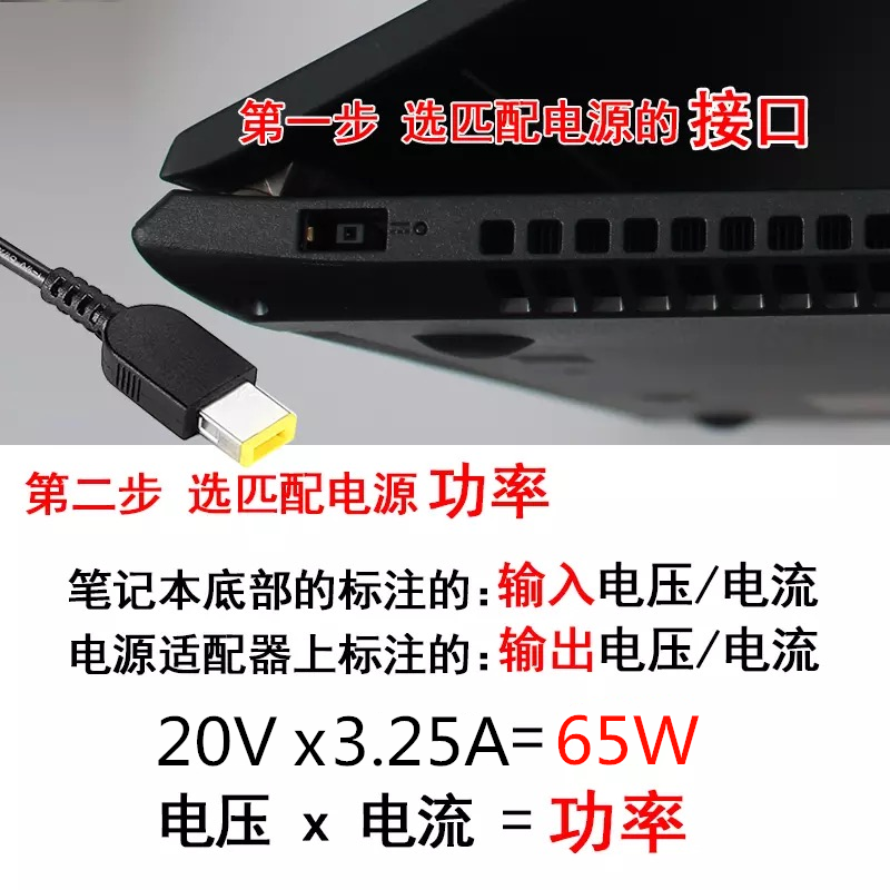 联想原装65W方口带针电源适配器X1Carbon2015/16 X270 T470S E470 E570笔记本电脑充电器20V 3.25A电源线 - 图3