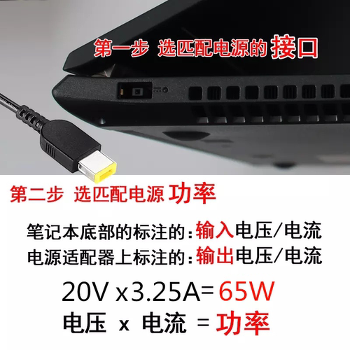 联想原装65W方口带针电源适配器X1Carbon2015/16 X270 T470S E470 E570笔记本电脑充电器20V 3.25A电源线 - 图3