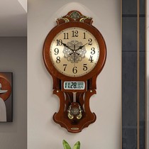 Chinese style hanging clock living room home fashion hanging wall light lavish electric wave clock table Atmosphere style retro muted wall-mounted table