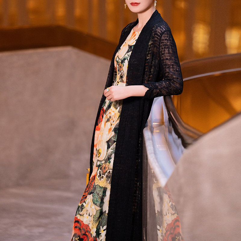 纳绎2025夏季新款时尚优雅气质雪纺印花裙子圆领收腰大摆连衣裙女,淘宝优惠券,粉丝福利购,淘宝优惠卷