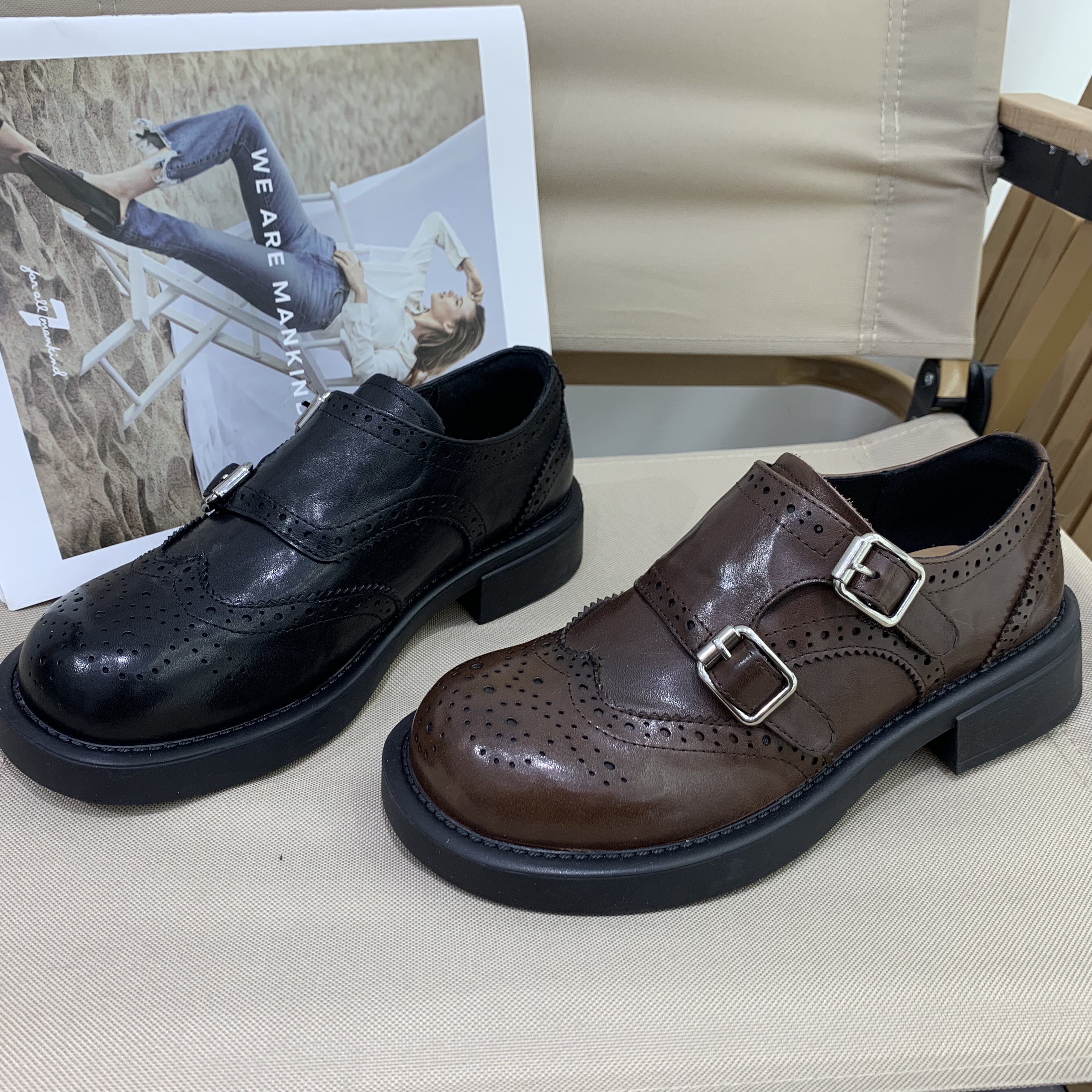 真皮英伦风布洛克雕花复古小皮鞋女2026春季新款圆头厚底乐福鞋,淘宝优惠券,粉丝福利购,淘宝优惠卷