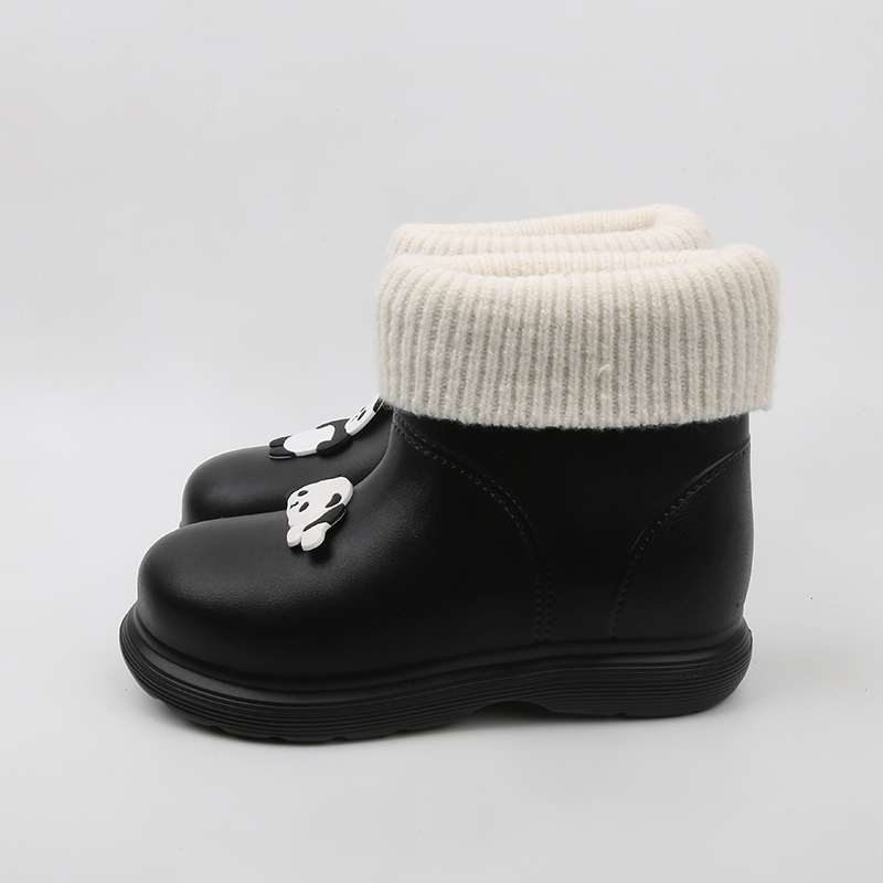 SUNNYCOLOR冬季新款熊猫雪地靴女士厚底短筒雨靴加绒保暖防水棉鞋