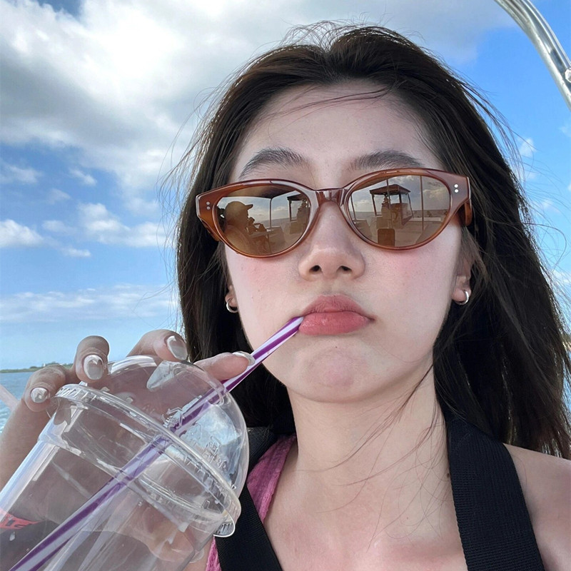 复古猫眼玳瑁橘色墨镜小红书茶色网红太阳眼镜小脸防紫外线高级感