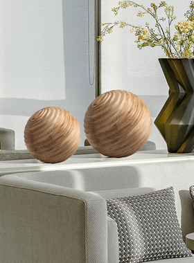 创意木雕圆球样板房装饰品摆件