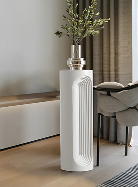 现代极简圆形实木花架底座高级感