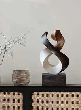 样板间玄关抽象艺术实木雕塑摆件