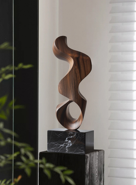 样板间玄关抽象实木雕塑装饰摆件