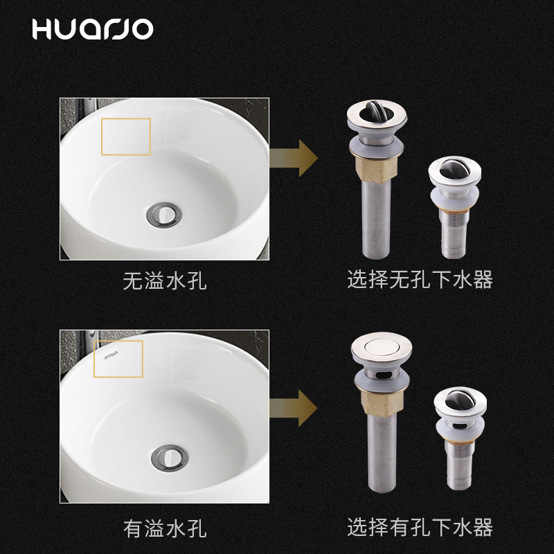 不锈钢面盆下水器翻板连体下水器铜帽陶瓷盆下水带溢水口 H6809-图3