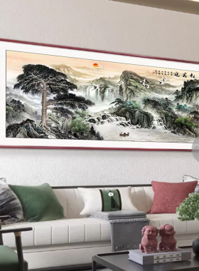 流水生财风水画乔迁入户客厅挂画