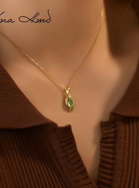 KNA珂娜龙鳞水橄榄绿纯银项链