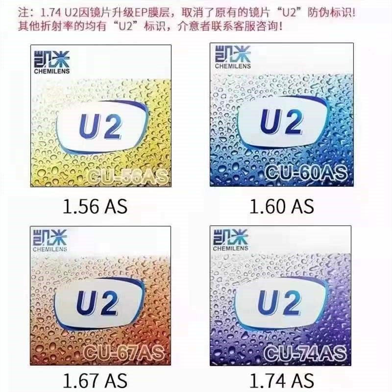 凯米近视眼镜片1.74 1.60 1.67超薄非球面U2膜配眼镜BRC防蓝光U6 - 图1