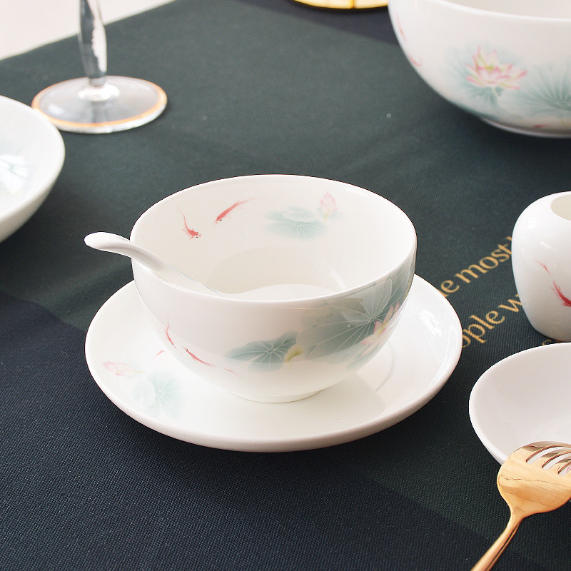 华光国瓷 抗菌骨瓷碗碟餐具套装 新中式6人份送礼礼盒装 春江水暖