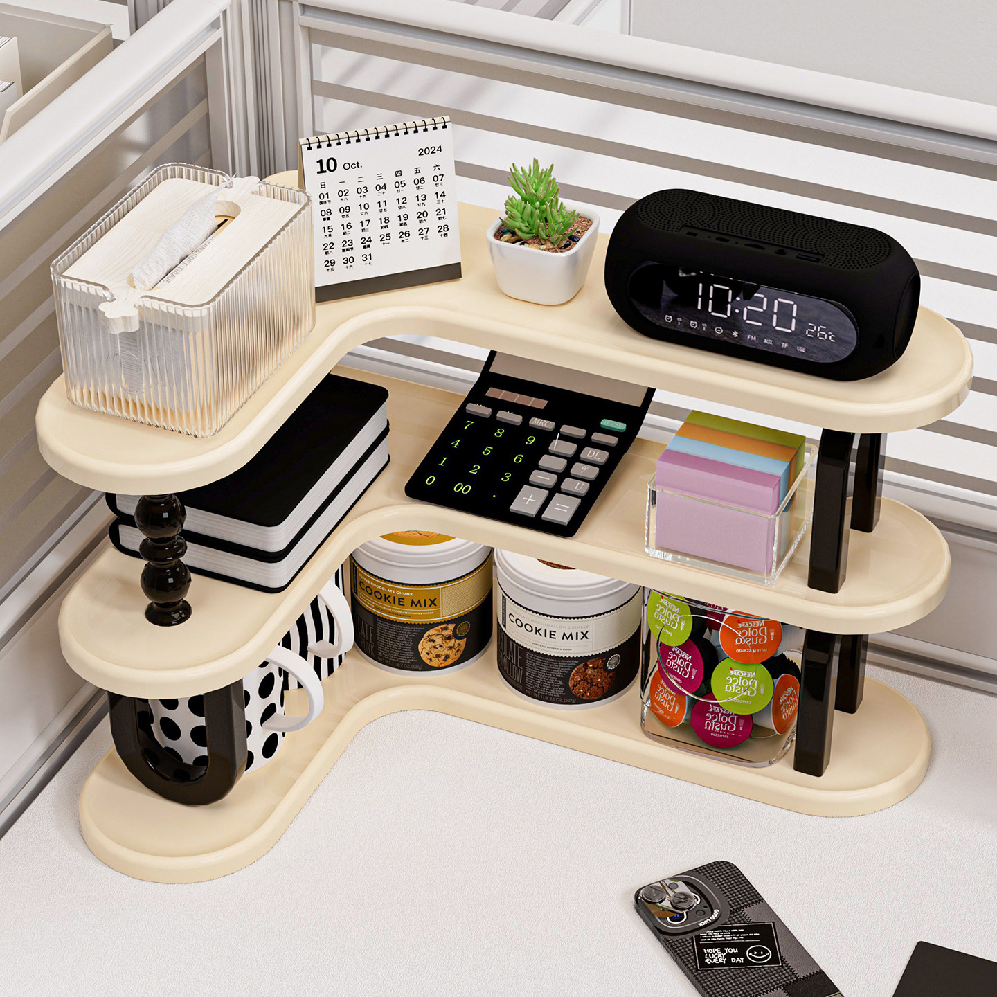 工位收纳神器办公室桌面转角多层置物架桌上咖啡杯子架杂物整理架 - 图0