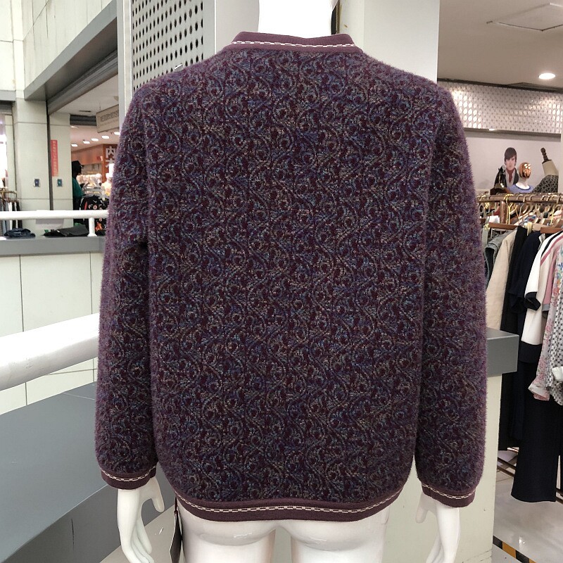 孔雀皇后8753 中老年人针织衫外套女秋冬季新款妈妈貂绒加厚毛衣 - 图2