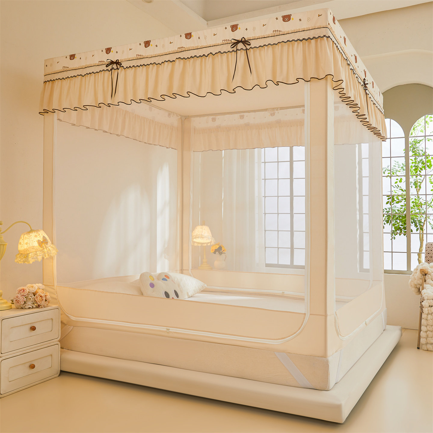 防摔保暖蚊帐冬季夹棉双层帐篷女人月子床上卧室挡风遮光免安装架,淘宝优惠券,粉丝福利购,淘宝优惠卷