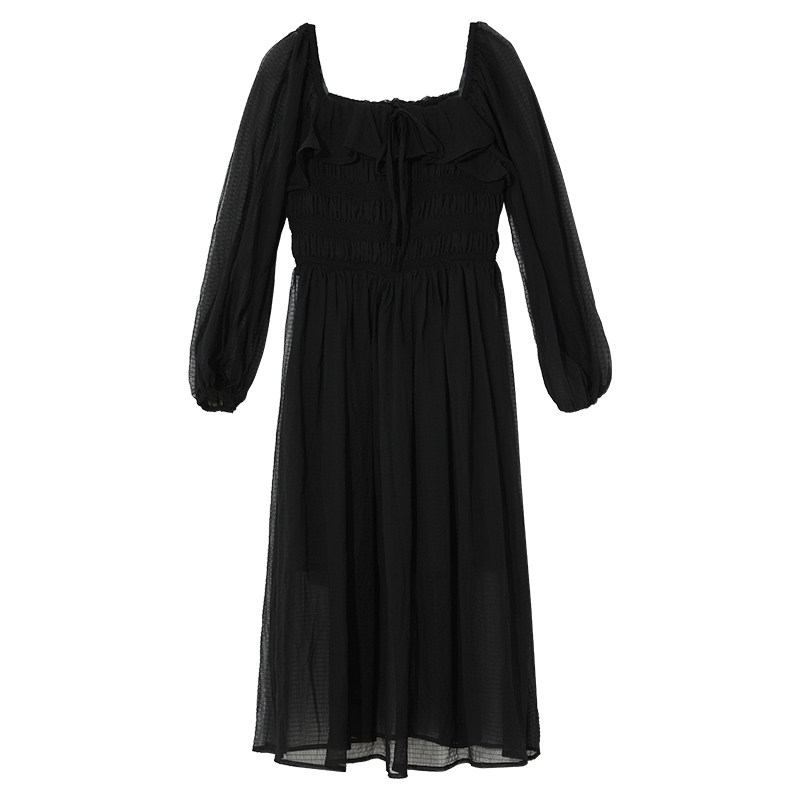 阿依莲优雅迷人高腰修身朦胧柔美秋 ayilian连衣裙