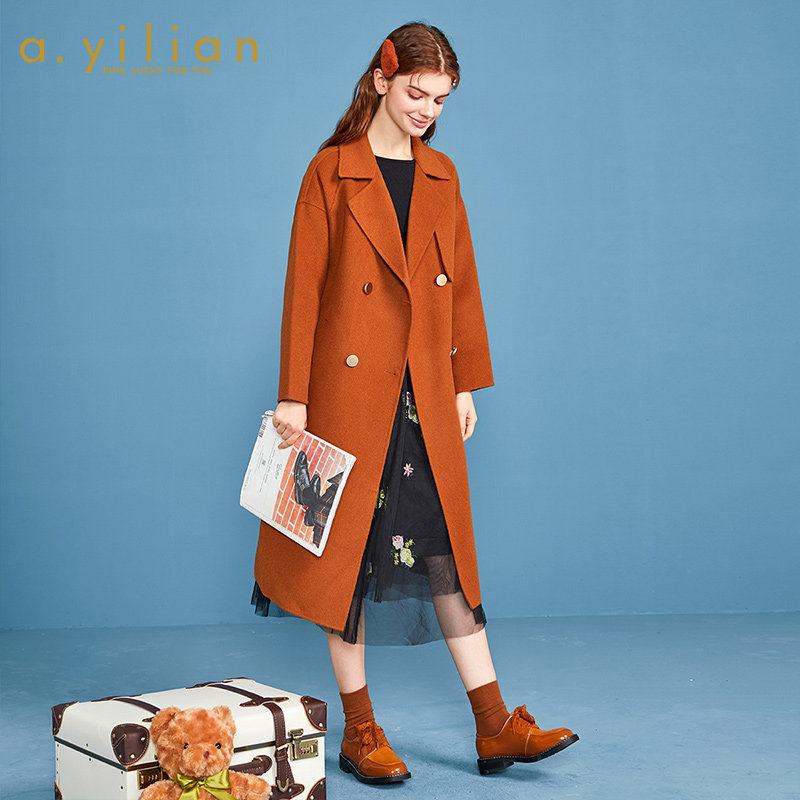 阿依莲2021新款女长袖外套毛呢大衣 ayilian毛呢外套