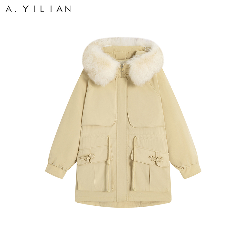 阿依莲冬季新款大毛领派克服厚外套 ayilian羽绒服