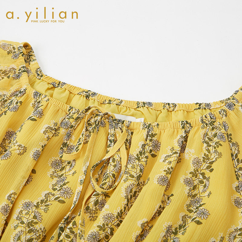 阿依莲2020一字领露肩中长款裙子 ayilian连衣裙