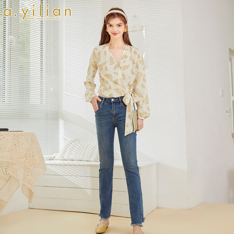 阿依莲新款女设计感花色小众衬衫 ayilian衬衫