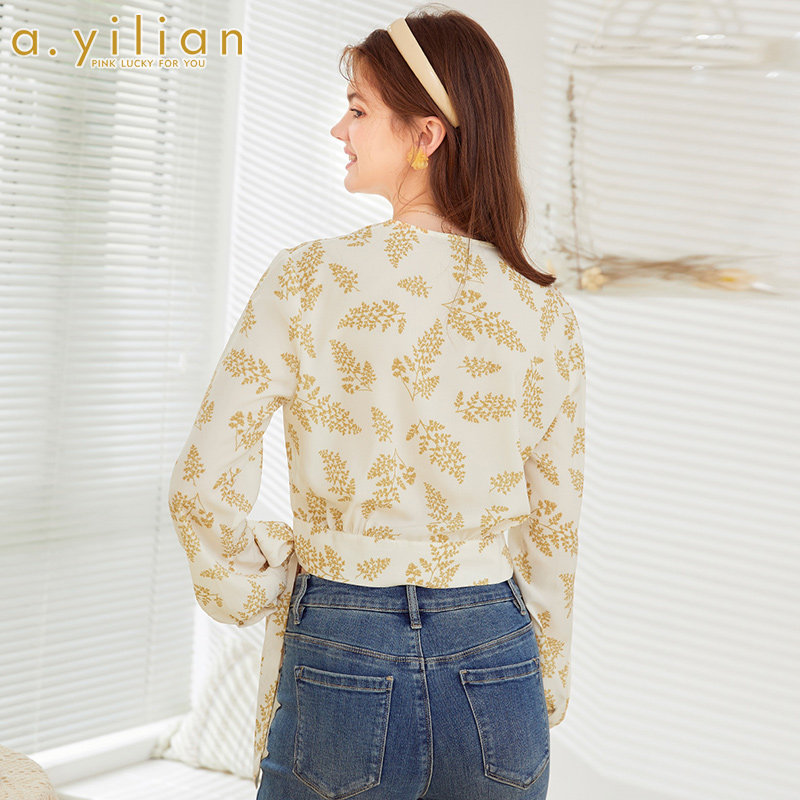 阿依莲新款女设计感花色小众衬衫 ayilian衬衫