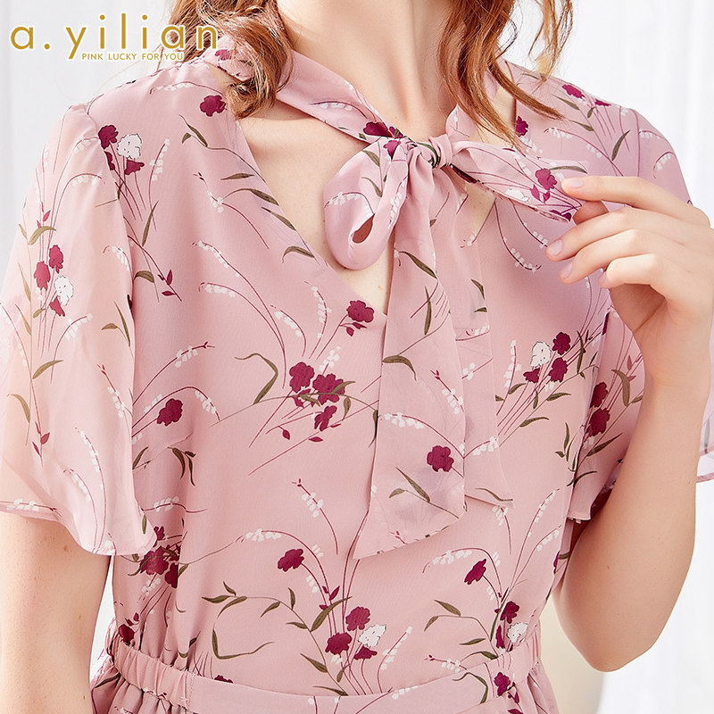 阿依莲雪纺夏季新款休闲宽松中长裙 ayilian连衣裙