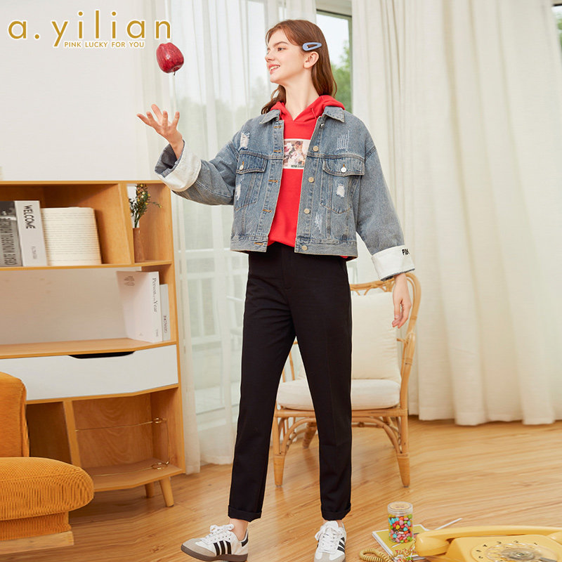 阿依莲新款牛仔外套女2021年潮上衣 ayilian短外套