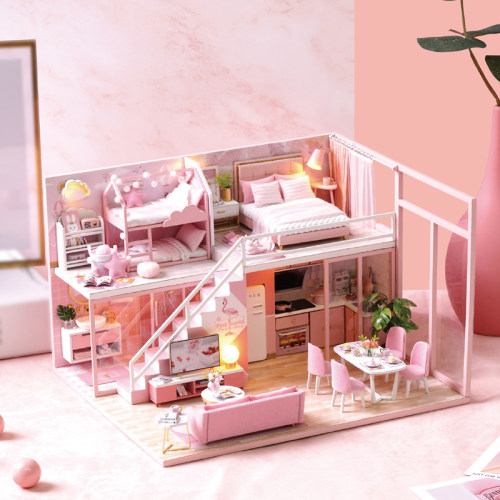 diy小屋手工制作迷你公主小房子模型阁楼拼装别墅玩具生日礼物女 - 图1