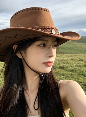 民族风复古藏族爵士西部牛仔帽户外女旅游防晒遮阳帽骑士帽子男女