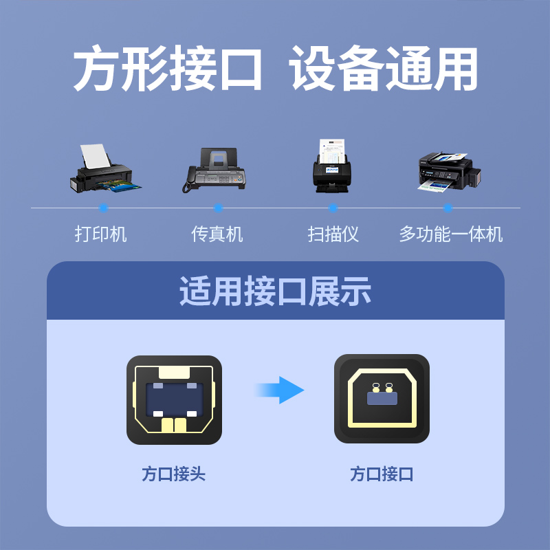 高速usb打印机数据线连接方口加长适用爱普生惠普hp佳能兄弟方链三星东芝理光电脑热敏钢琴摄像头plc延长线3m - 图2