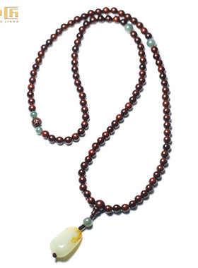 匠中匠小叶紫檀手串和田玉项链