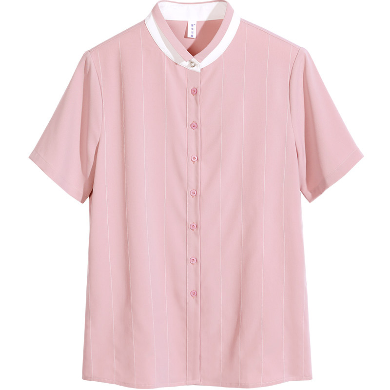 粉色雪纺夏职业装立领短袖薄款衬衫 lucybaily衬衫