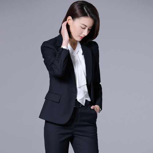 璐丝百丽藏蓝色西装套装女时尚气质职业西服秋季高端面试商务正装 - 图1