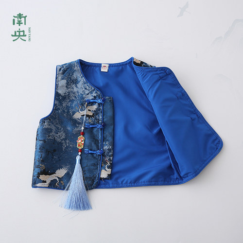国风男童汉服春季套装宝宝新中式马甲儿童唐装秋款男孩古风三件套 - 图1