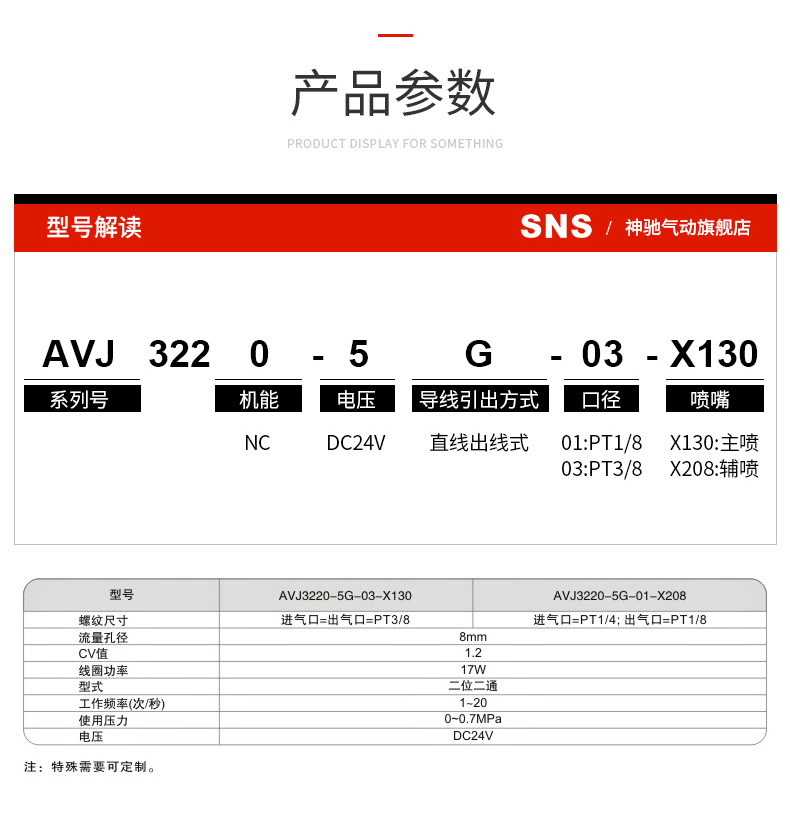 。SNS/神驰气动纺织阀 高频阀 AVJ3220-5G-03(01)-X130 X208 气动 - 图3