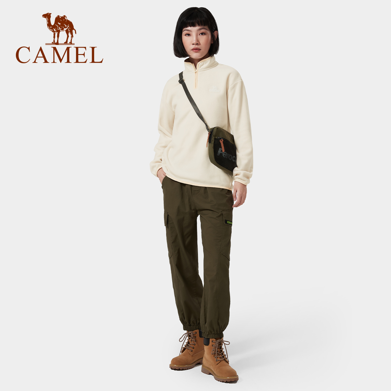 CAMEL骆驼户外抓绒衣女春季摇粒绒上衣保暖套头卫衣加绒外套