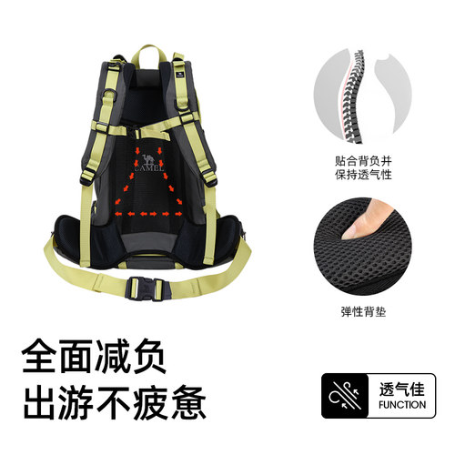 骆驼户外轻便登山包新款专业徒步防水旅行旅游防水书包背包双肩包 - 图3