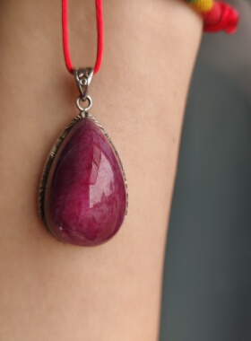 天然红绿宝水滴全红吊坠锁骨坠毛衣链925银镶嵌水晶女礼物闺蜜