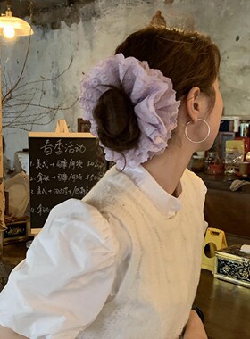 紫色蕾丝花边高级感大肠发圈女法式大发绳双层发饰气质头绳头饰