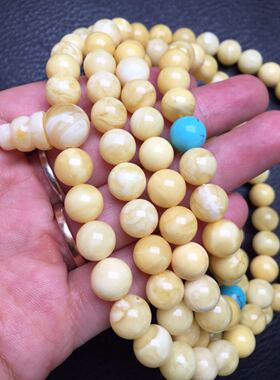 俄料 氧化色 白花 白蜡108 项链 手串 9mm52.17克 乳酪感 温润