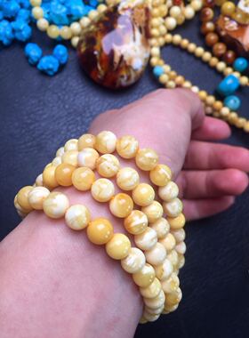 蜜蜡 小年份 氧化色白花108 项链 手串 7mm22.4克 蜡质饱满纹路好