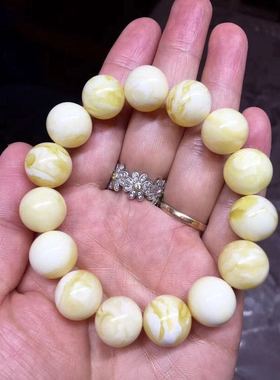 俄料 精品 白蜡 白花 手串13.5mm 19.65克 黄金尺寸 配戴大气