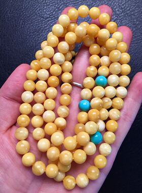 小年份 老蜜蜡 白花108佛珠 项链 氧化层厚实 温润 8mm 35.87克