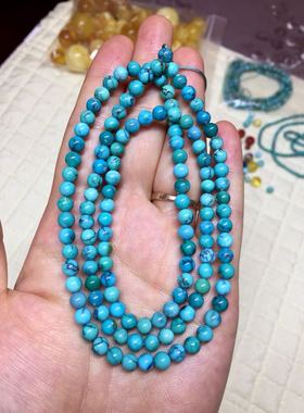 原矿高瓷玉化 蓝绿色 微铁线 绿松石108 直径5.3mm 26.5克 颜色美