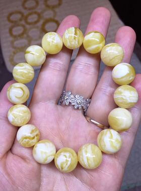 俄料 金白 白花 妖白花 虎皮纹 手串 直径13mm 重20.68克 蜡质好