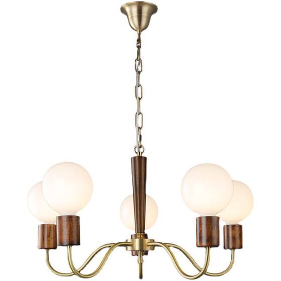 Cream style full copper wood art American modern simple chandelier