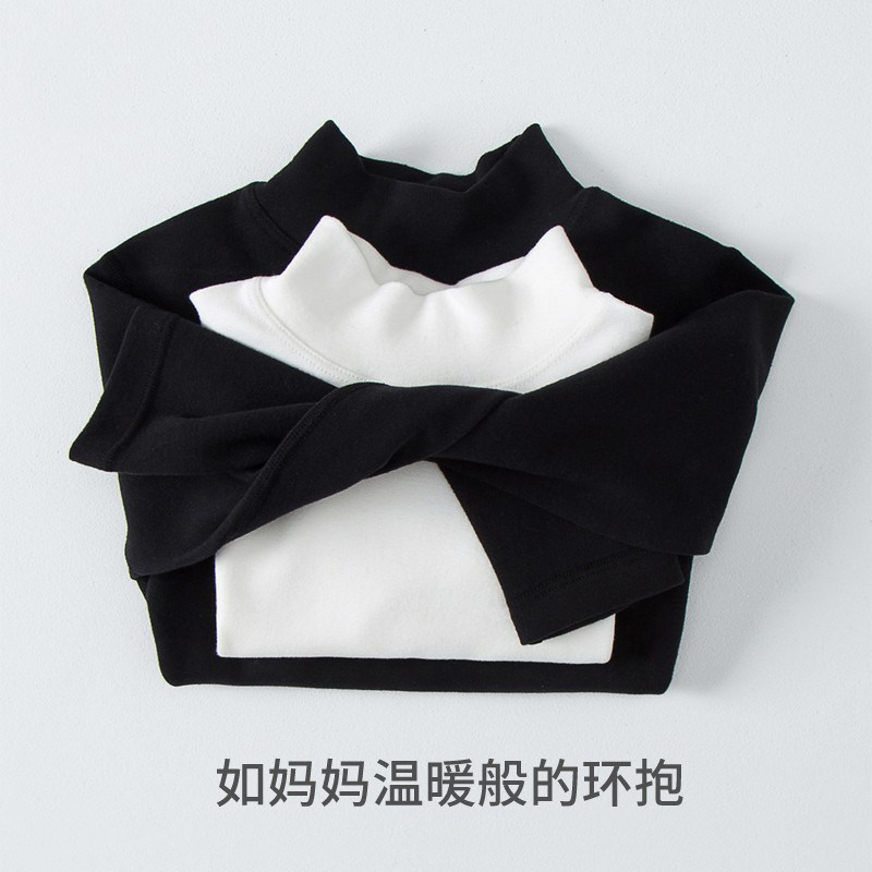 儿童半高领打底衫男女童中大童加厚棉保暖上衣宝宝圆领纯白黑色T,淘宝优惠券,粉丝福利购,淘宝优惠卷